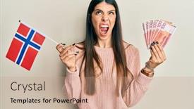  Presentation with norway - PPT theme consisting of young-hispanic-woman-holding-norway background and a coral colored foreground