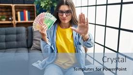  Presentation with confident young hispanic woman - Slides having young-hispanic-woman-holding-norwegian background and a light blue colored foreground