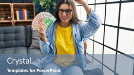  Presentation with yelling - PPT layouts with young-hispanic-woman-holding-norwegian background and a ocean colored foreground