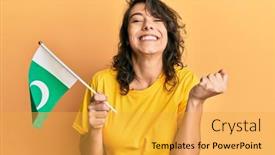  Presentation with pakistan flag - Presentation featuring young-hispanic-woman-holding-pakistan background and a yellow colored foreground