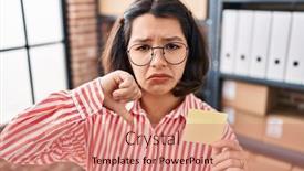  Presentation with paper - Slides having young-hispanic-woman-holding-paper background and a coral colored foreground