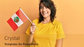  Presentation with confident young hispanic woman - PPT theme having young-hispanic-woman-holding-peru background and a gold colored foreground
