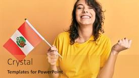  Presentation with hispanic - Audience pleasing PPT layouts consisting of young-hispanic-woman-holding-peru backdrop and a gold colored foreground