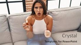  Presentation with cbd - PPT layouts with young-hispanic-woman-holding-pills background and a coral colored foreground