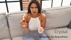  Presentation with pills - Slide set consisting of young-hispanic-woman-holding-pills background and a coral colored foreground