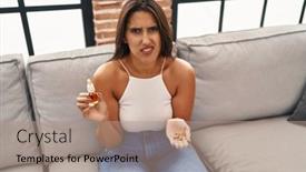  Presentation with cbd - Presentation design consisting of young-hispanic-woman-holding-pills background and a coral colored foreground