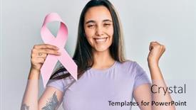  Presentation with cancer - Presentation design featuring young-hispanic-woman-holding-pink background and a lemonade colored foreground