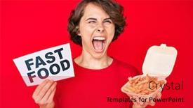  Presentation with chip - Beautiful presentation theme featuring young-hispanic-woman-holding-potato backdrop and a red colored foreground