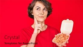  Presentation with potato - Presentation design consisting of young-hispanic-woman-holding-potato background and a red colored foreground