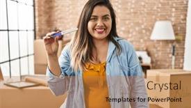  Presentation with pregnancy - Presentation theme having young-hispanic-woman-holding-pregnancy background and a gold colored foreground