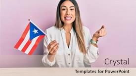  Presentation with puerto rico - Beautiful slide set featuring young-hispanic-woman-holding-puerto backdrop and a lemonade colored foreground