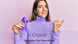  Presentation with awareness - PPT layouts featuring young-hispanic-woman-holding-purple background and a light blue colored foreground