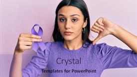  Presentation with awareness - Beautiful presentation design featuring young-hispanic-woman-holding-purple backdrop and a light blue colored foreground