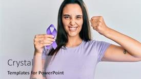  Presentation with hispanic - Cool new slides with young-hispanic-woman-holding-purple backdrop and a light blue colored foreground