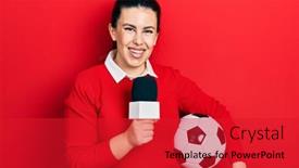  Presentation with golf ball on tee - Slide deck enhanced with young-hispanic-woman-holding-reporter background and a red colored foreground