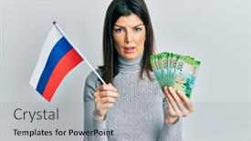  Presentation with russia flag - Colorful slide deck enhanced with young-hispanic-woman-holding-russia backdrop and a light gray colored foreground