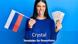  Presentation with russia flag - PPT theme enhanced with young-hispanic-woman-holding-russia background and a ocean colored foreground