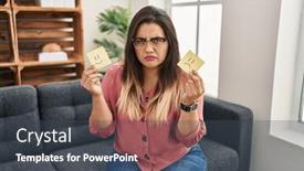  Presentation with woman sad - PPT theme enhanced with young-hispanic-woman-holding-sad background and a  colored foreground