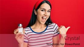  Presentation with salt - PPT theme featuring young-hispanic-woman-holding-salt background and a red colored foreground