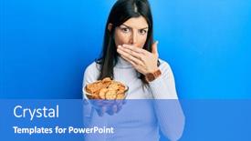  Presentation with salty - Colorful PPT theme enhanced with young-hispanic-woman-holding-salty backdrop and a teal colored foreground