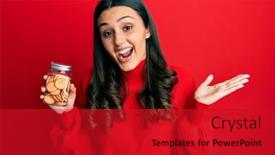  Presentation with salty - PPT theme consisting of young-hispanic-woman-holding-salty background and a crimson colored foreground