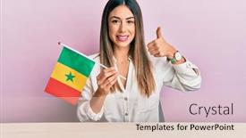 Presentation with senegal flag - Beautiful presentation design featuring young-hispanic-woman-holding-senegal backdrop and a lemonade colored foreground