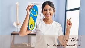  Presentation with physiotherapy - Slides consisting of young-hispanic-woman-holding-shoe background and a soft green colored foreground