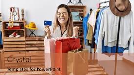  Presentation with credit card - Presentation consisting of young-hispanic-woman-holding-shopping background and a red colored foreground