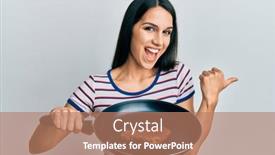  Presentation with mouth - Beautiful PPT theme featuring young-hispanic-woman-holding-skillet backdrop and a coral colored foreground