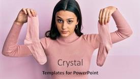  Presentation with socks - Slide set enhanced with young-hispanic-woman-holding-socks background and a coral colored foreground