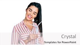  Presentation with solar electricity - Cool new PPT theme with young-hispanic-woman-holding-solar backdrop and a white colored foreground