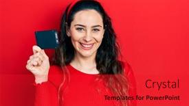  Presentation with confident young hispanic woman - Audience pleasing theme consisting of young-hispanic-woman-holding-ssd backdrop and a red colored foreground
