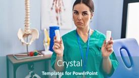  Presentation with sad woman - Slide deck featuring young-hispanic-woman-holding-strip background and a ocean colored foreground