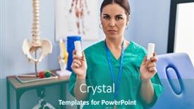  Presentation with hispanic - Presentation design with young-hispanic-woman-holding-strip background and a ocean colored foreground