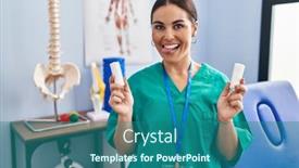  Presentation with band - Slide deck having young-hispanic-woman-holding-strip background and a ocean colored foreground