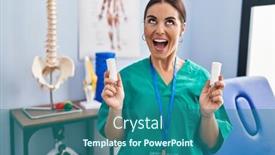  Presentation with band - Presentation theme having young-hispanic-woman-holding-strip background and a ocean colored foreground