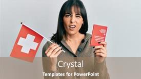  Presentation with passport - Colorful presentation enhanced with young-hispanic-woman-holding-swiss backdrop and a coral colored foreground