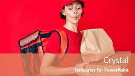  Presentation with paper making - Amazing PPT theme having young-hispanic-woman-holding-take backdrop and a coral colored foreground