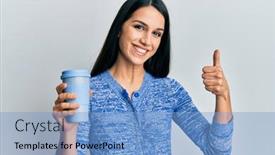  Presentation with take - Amazing presentation design having young-hispanic-woman-holding-take backdrop and a light blue colored foreground