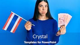  Presentation with puffing - PPT theme consisting of young-hispanic-woman-holding-thailand background and a ocean colored foreground