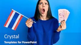  Presentation with thailand - Audience pleasing presentation design consisting of young-hispanic-woman-holding-thailand backdrop and a ocean colored foreground