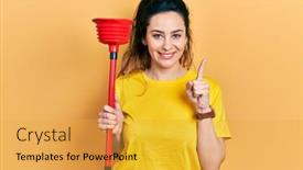  Presentation with toilet - Theme having young-hispanic-woman-holding-toilet background and a gold colored foreground