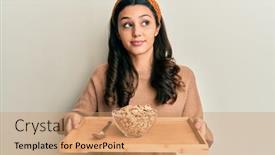  Presentation with healthy - Slide set consisting of young-hispanic-woman-holding-tray background and a coral colored foreground
