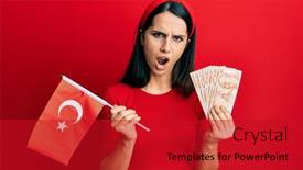  Presentation with turkey - Colorful presentation theme enhanced with young-hispanic-woman-holding-turkey backdrop and a crimson colored foreground