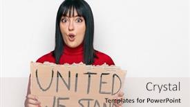  Presentation with woman diversity women socialize unity - Beautiful slides featuring young-hispanic-woman-holding-united backdrop and a lemonade colored foreground