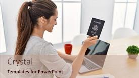  Presentation with united states - Presentation design featuring young-hispanic-woman-holding-united background and a coral colored foreground