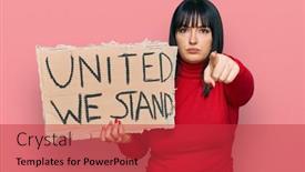  Presentation with confident young hispanic woman - PPT theme with young-hispanic-woman-holding-united background and a red colored foreground