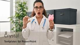  Presentation with vaccine - Theme enhanced with young-hispanic-woman-holding-vaccine background and a light gray colored foreground