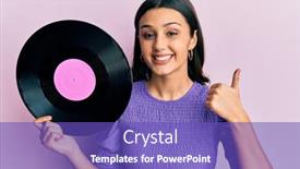  Presentation with vinyl - PPT theme consisting of young-hispanic-woman-holding-vinyl background and a violet colored foreground