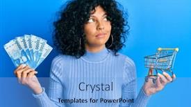  Presentation with chilean - Cool new presentation theme with young-hispanic-woman-holding backdrop and a light blue colored foreground